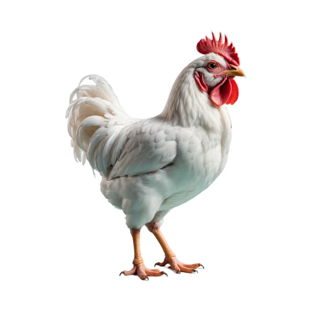 White rooster standing isolated on a white background