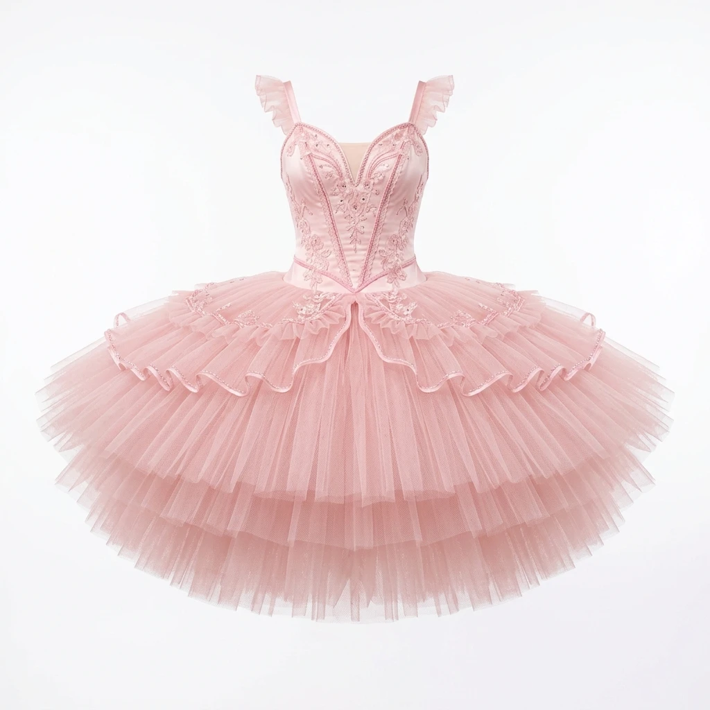 Elegant pink professional ballet tutu with embroidered bodice