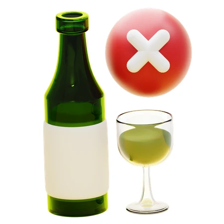 3D render of a green bottle and glass with stop sign