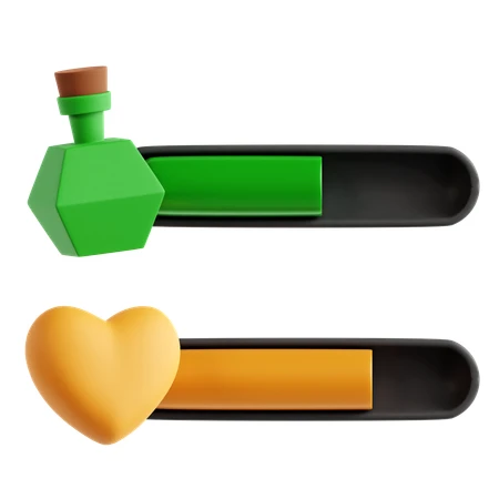 3D game health and stamina status bars with icons