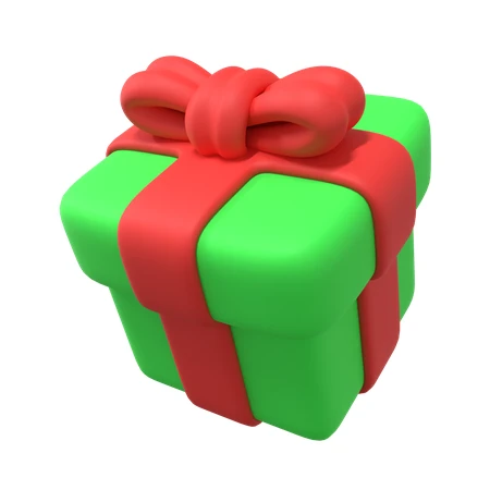 3D cartoon green gift box with red ribbon isolated