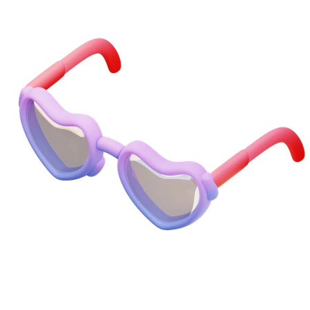3D rendered purple and red heart shaped sunglasses