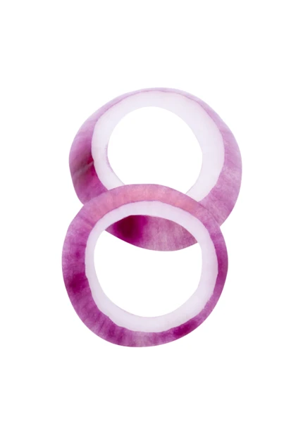 Two red onion rings isolated on white background