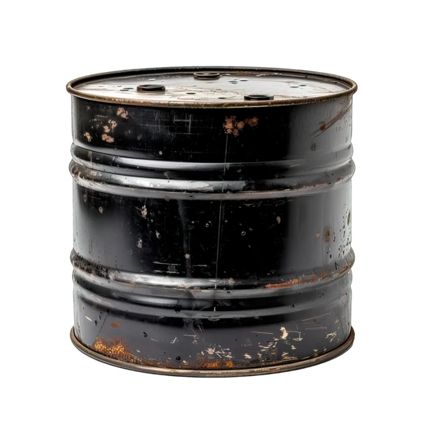 Old rusty black metal oil barrel isolated on white background