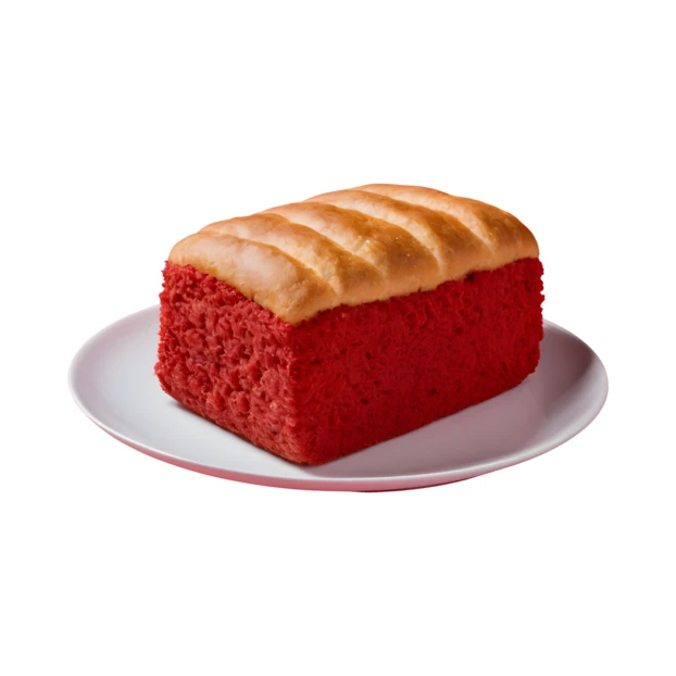 Fresh red velvet loaf bread on a white plate