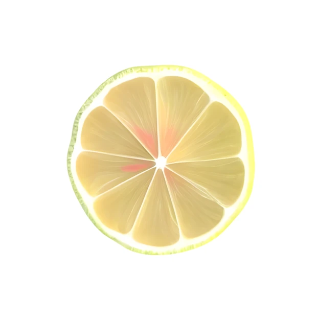 Single translucent lemon slice isolated on white background