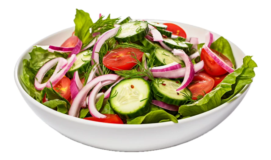 Fresh garden salad with tomato cucumber and red onion