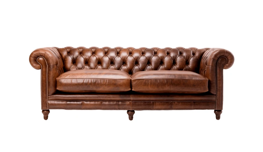 Classic brown leather Chesterfield sofa isolated on white