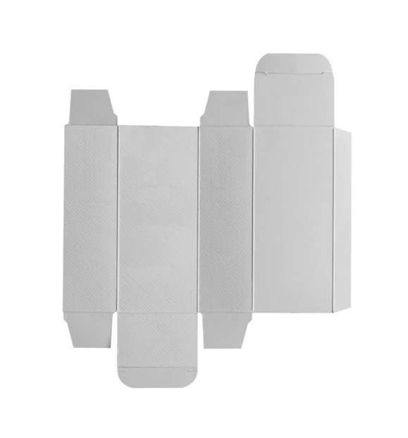 Unfolded white cardboard box packaging template isolated on white