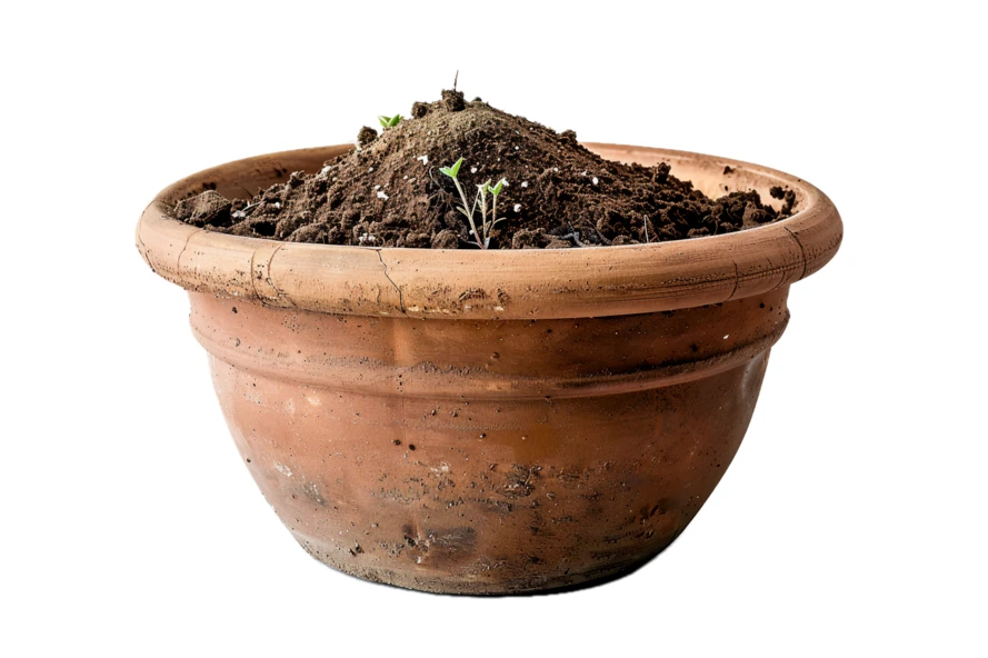 Small green seedlings sprouting in a terracotta flower pot