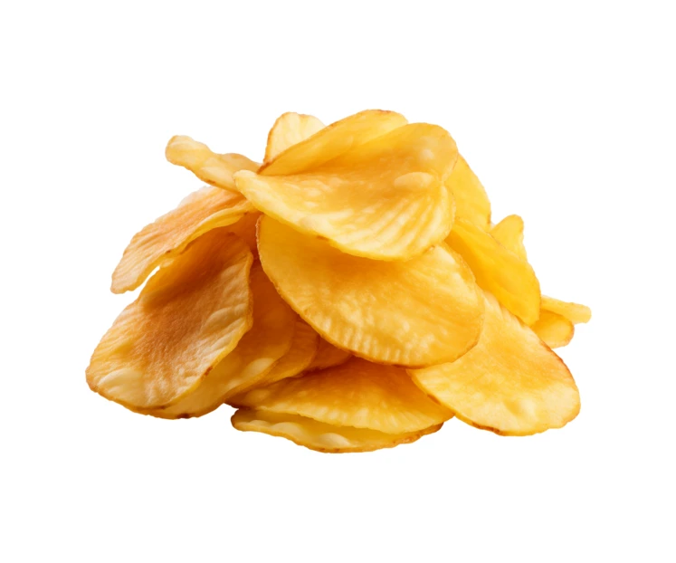 Pile of crispy rippled potato chips isolated on white