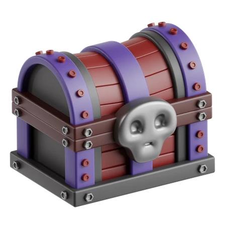 3D render of a stylized pirate treasure chest with skull