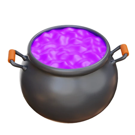 3D render of a magic cauldron with bubbling purple potion