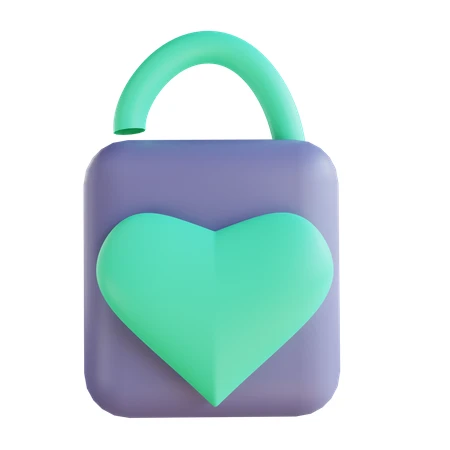 3D unlocked padlock icon with heart on white background