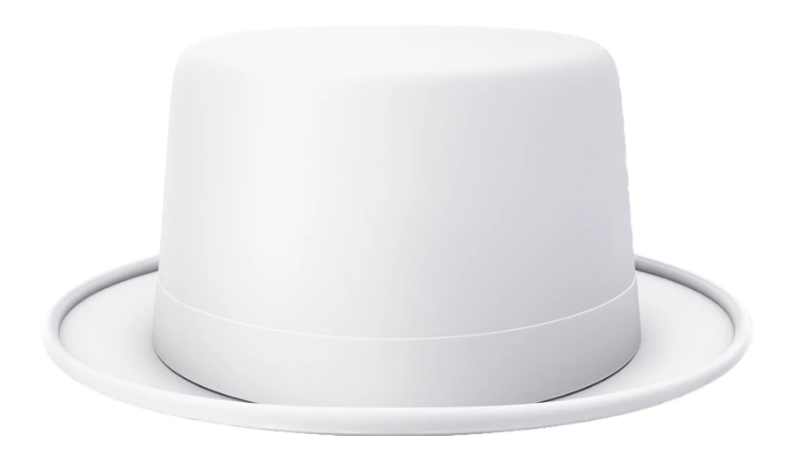 Minimalist white top hat 3D render isolated on white