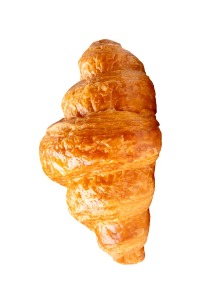 Fresh golden buttery croissant isolated on white background