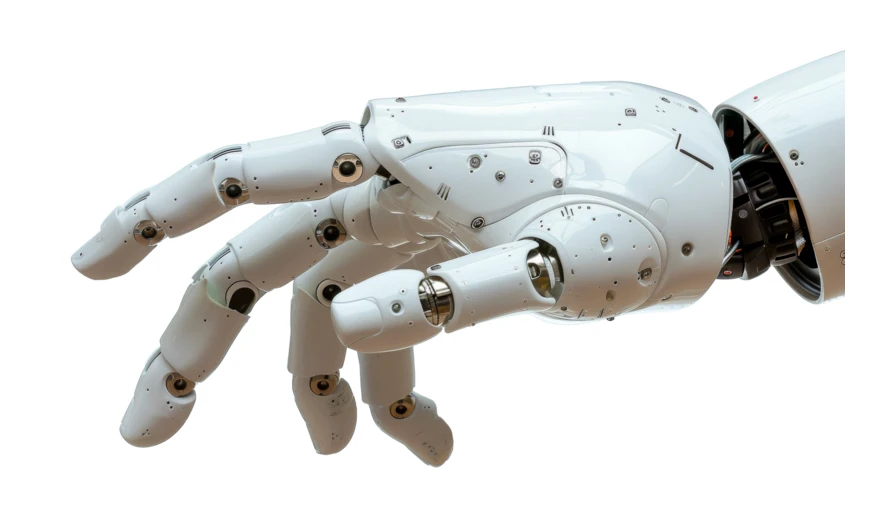 Detailed futuristic robot hand isolated on white background