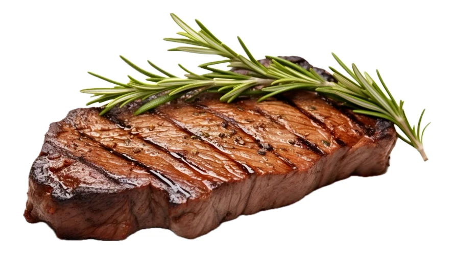 Grilled beef steak with rosemary isolated on white background
