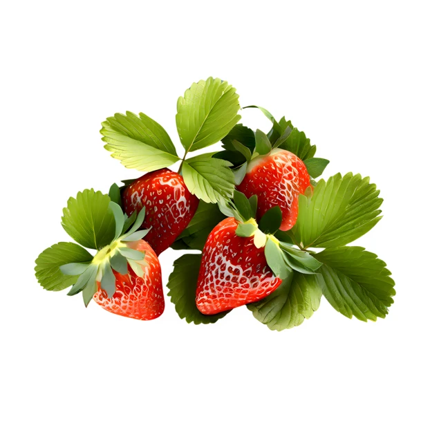 Fresh red strawberries with green leaves on white background