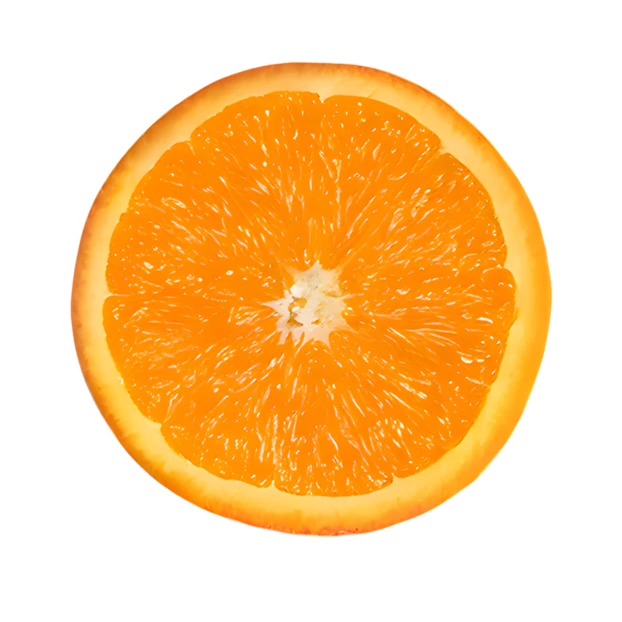 Single fresh orange slice isolated on white background