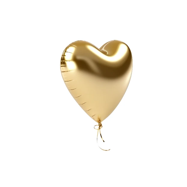 Gold heart-shaped foil balloon isolated on white background