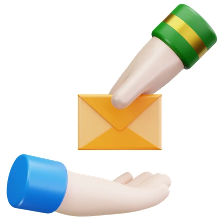 3D illustration of a hand giving an envelope