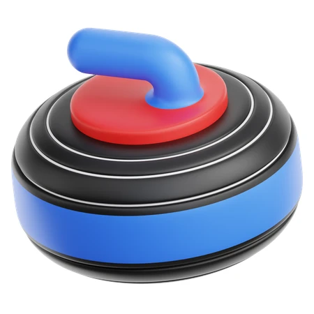 3D illustration of a curling stone with blue handle
