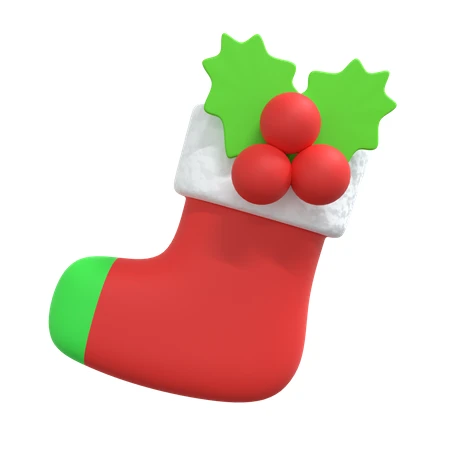 3D Christmas stocking with holly on white background