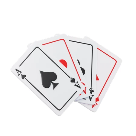 Four aces playing cards fanned on white background