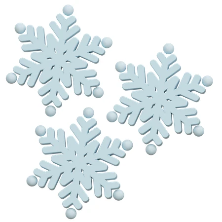 Three light blue 3D stylized snowflakes on white background