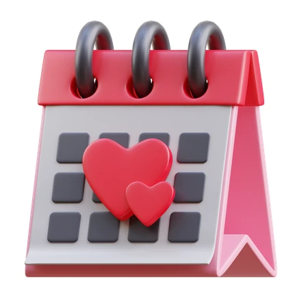 3D desk calendar with red hearts icon isolated