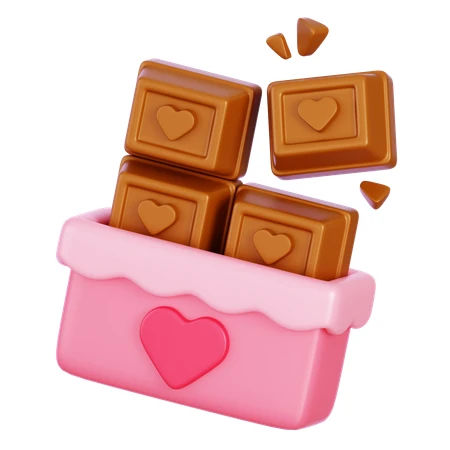 3D rendered chocolate bars with hearts in pink gift box