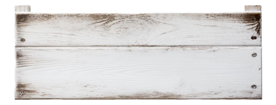 Weathered white wooden sign board isolated on white background