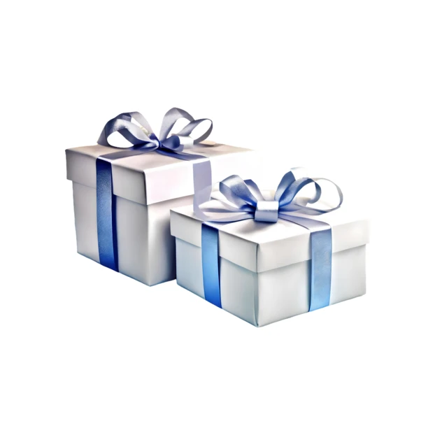 Two white gift boxes with blue ribbons isolated on white