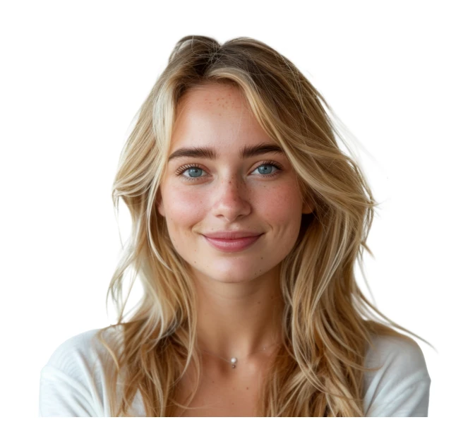 Portrait of a smiling young blonde woman with freckles