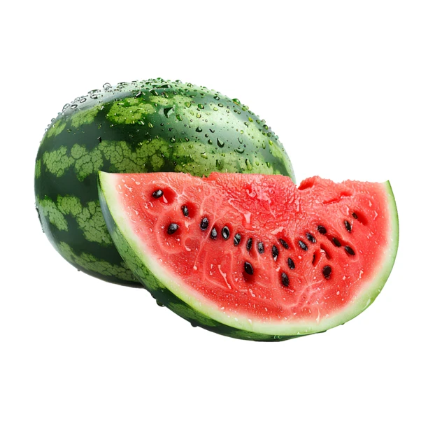 Fresh whole watermelon and a slice isolated on white background