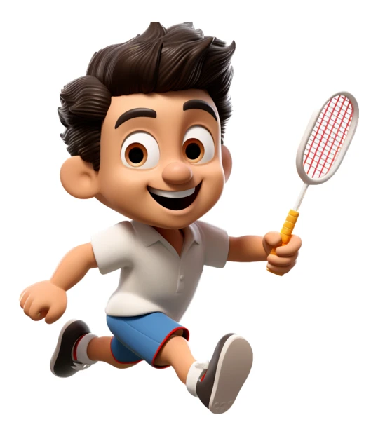 3D cartoon boy character running and playing badminton