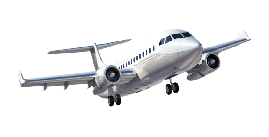 Private jet taking off isolated on white background