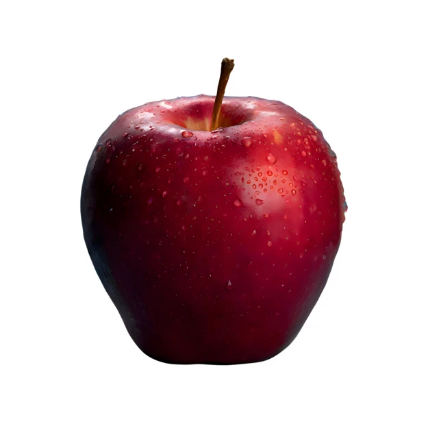 Fresh red apple with water droplets isolated on white background