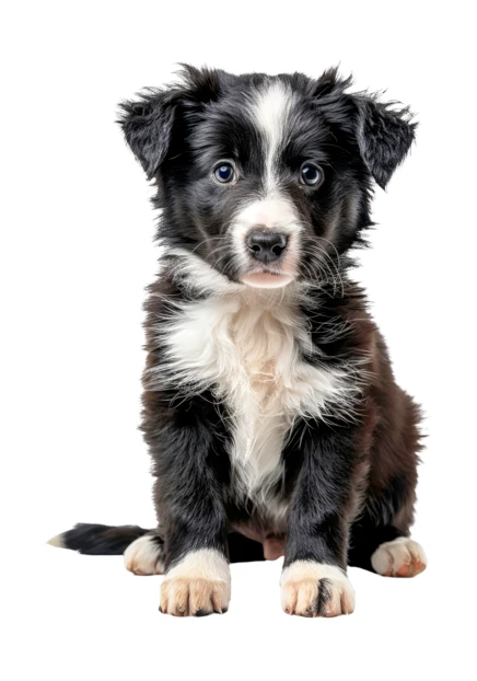 Border collie puppy sitting on a white background