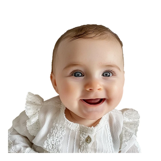 Portrait of a happy baby girl with blue eyes smiling