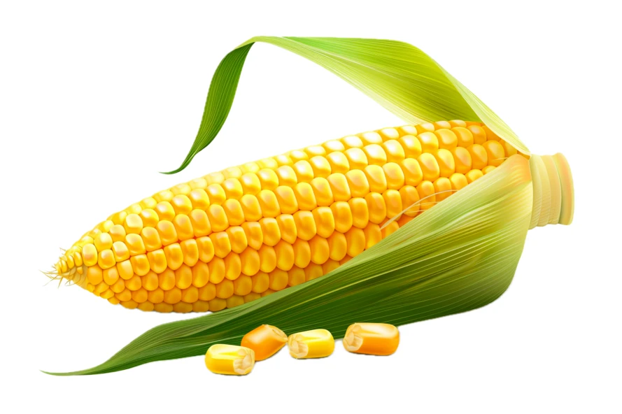 Fresh corn cob with green husks on white background