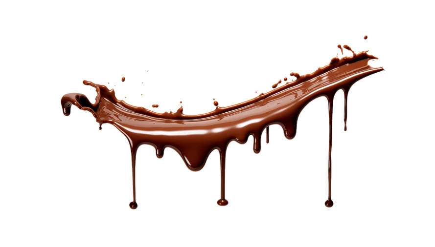 Melted dark chocolate splash with drips isolated on white background