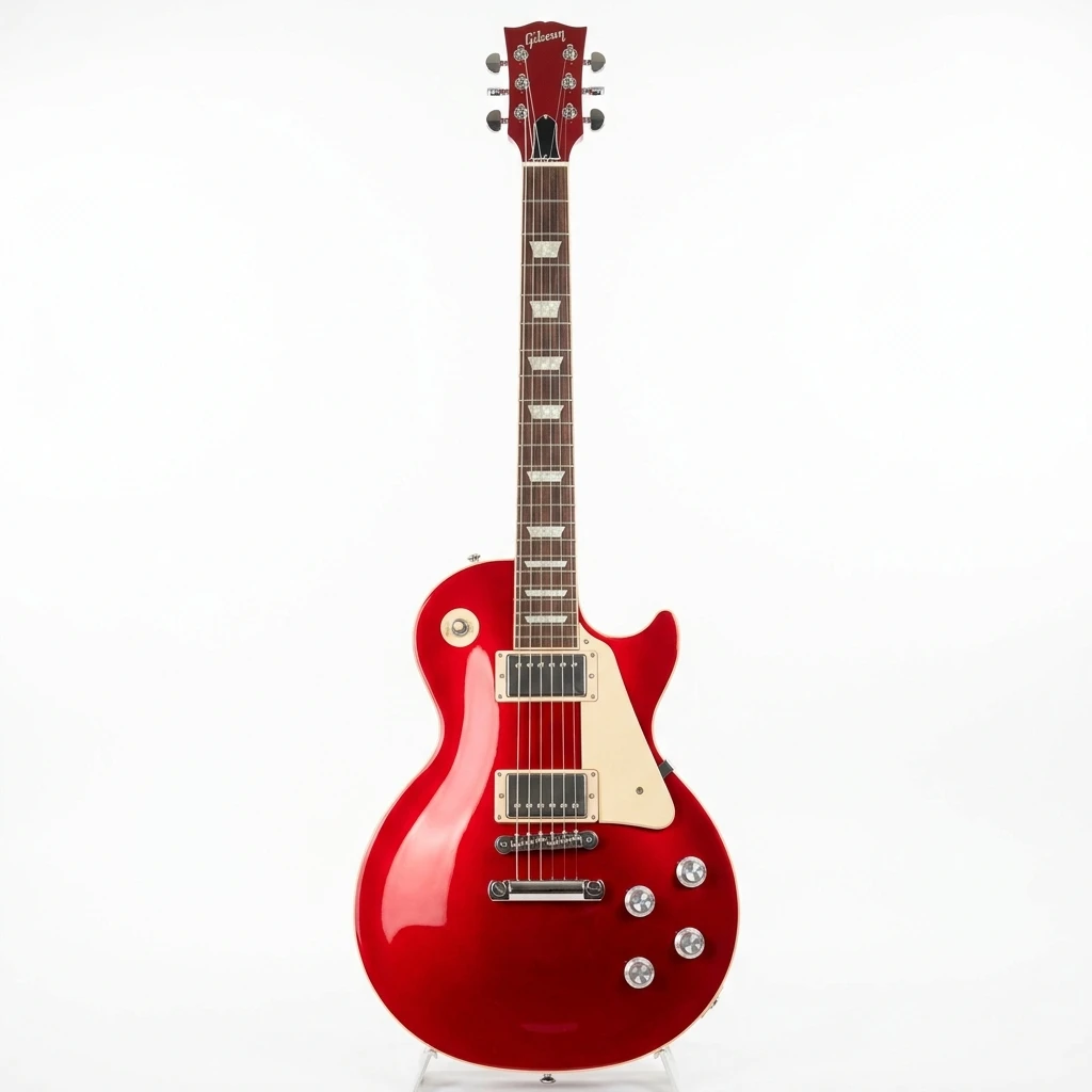 Cherry red electric guitar isolated on white background