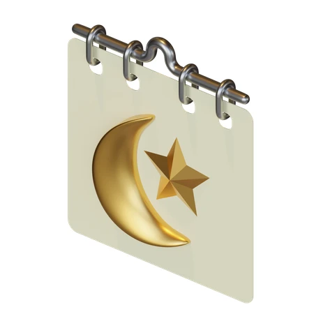 3D Islamic calendar icon with gold crescent and star