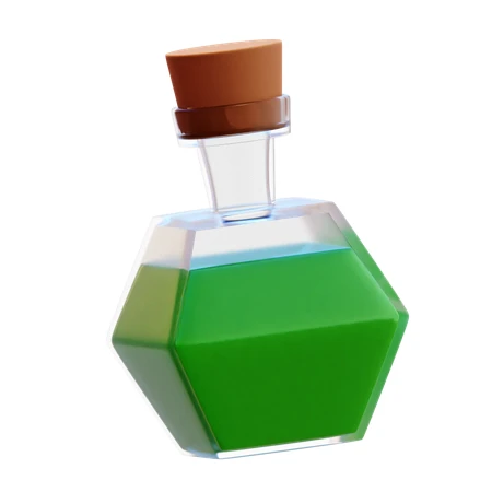 3D stylized hexagonal magic potion bottle with green liquid