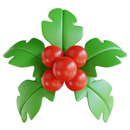 3D render of holly leaves with red berries