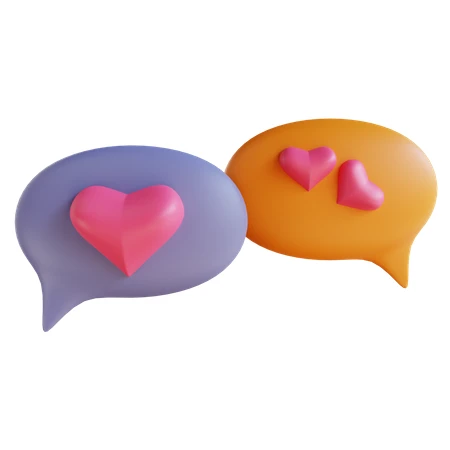 3D speech bubbles with pink hearts representing love communication