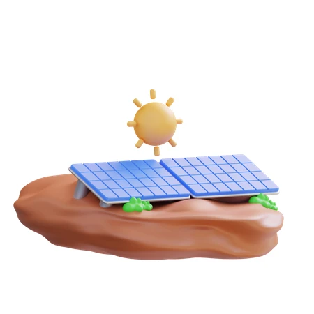 3D illustration of solar panels and sun for renewable energy