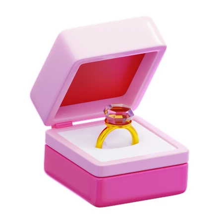 3D render of stylized pink jewelry box with gem ring